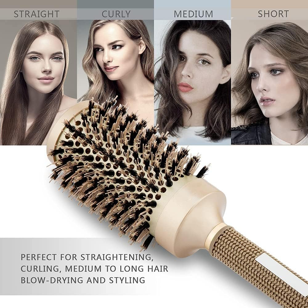 round Barrel Hair Brush with Simulation Boar Bristle, with Natural Wild Boar Bristles for Hair Blow Drying, Styling, Curling, Straightening, 53Mm Large, round Barrel Hair Brush