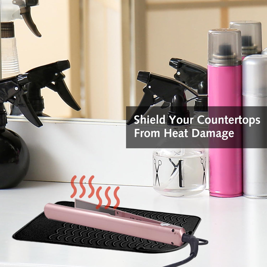 Silicone Heat Resistant Mat for Hair Straightener, Curling Irons, Flat Iron, Curling Iron, Multifunctional Non-Slip Mat Pad for Hot Hair Styling Tools (Black)