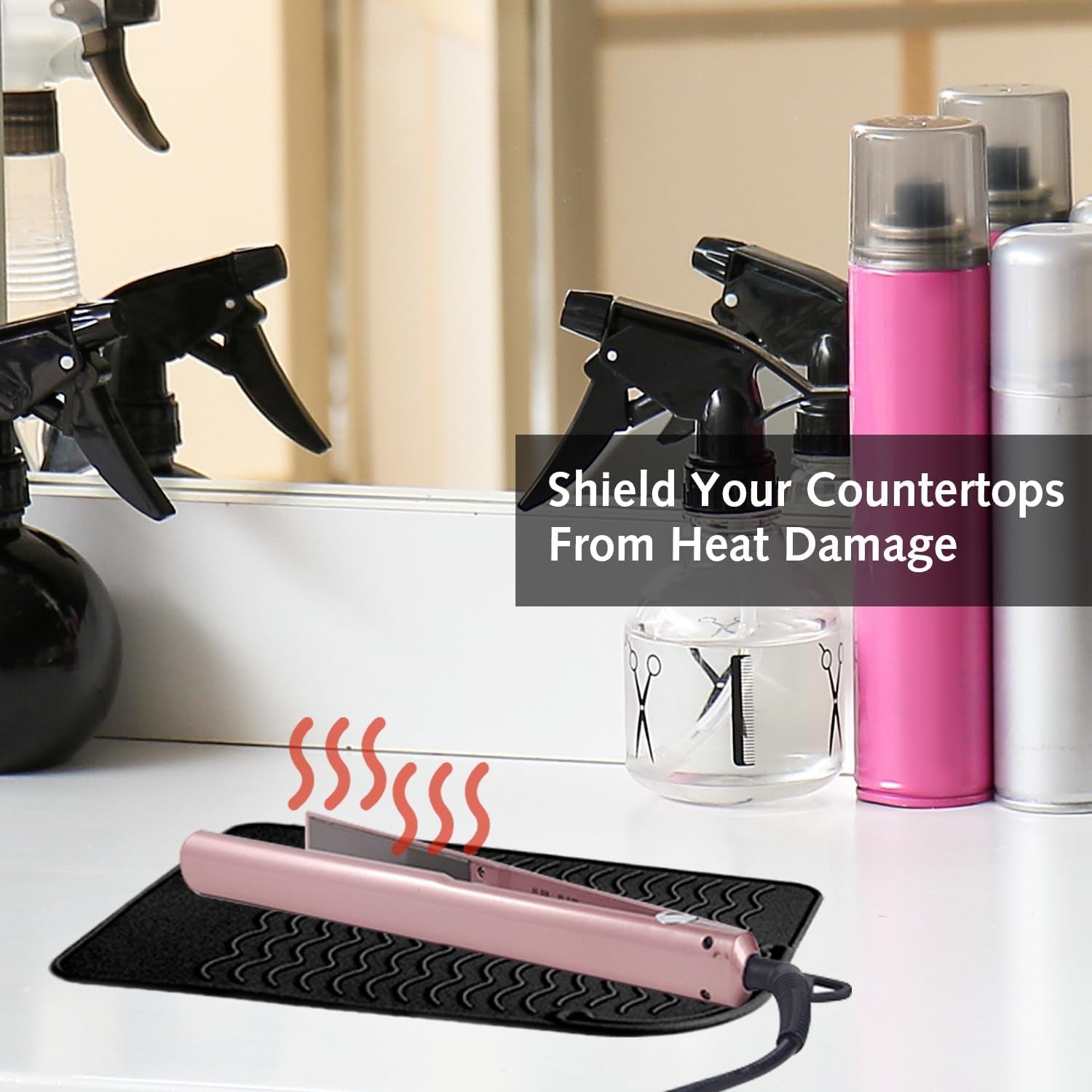 Silicone Heat Resistant Mat for Hair Straightener, Curling Irons, Flat Iron, Curling Iron, Multifunctional Non-Slip Mat Pad for Hot Hair Styling Tools (Black)