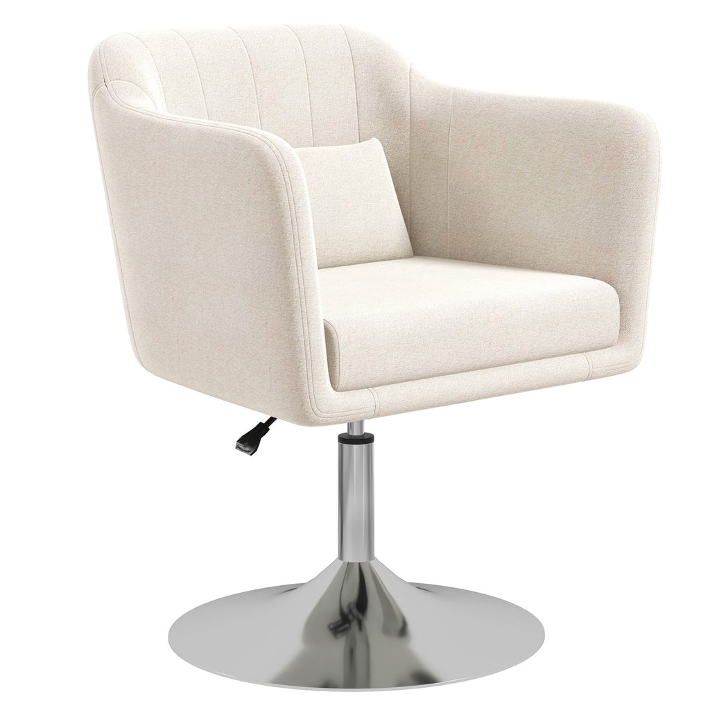 Stylish Retro Cream White Linen Swivel Tub Chair