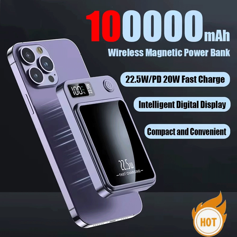 10000Mah Wireless Charging Power Bank Magnetic Portable with LED Display Type-C
