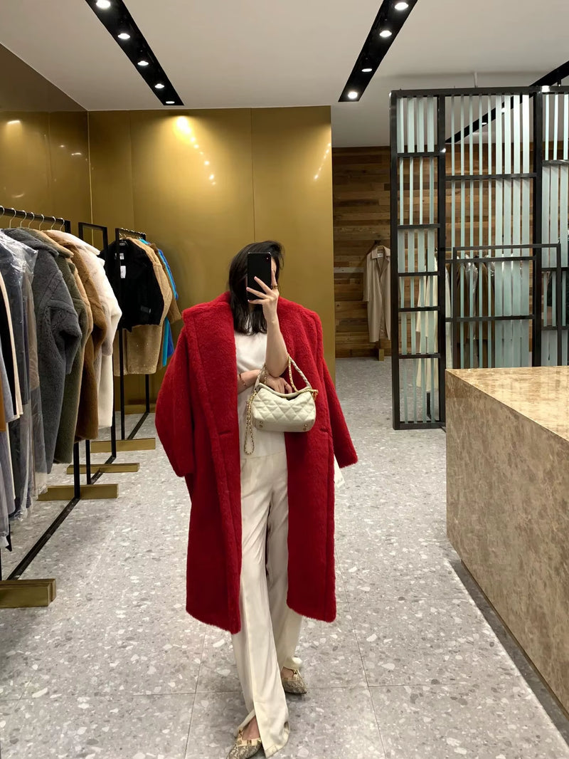 Real Fur Coat Wool Jacket Women Autumn Winter Thick Warm Soft Fleece Jacket Pocket Outerwear Overcoat Bear Teddy