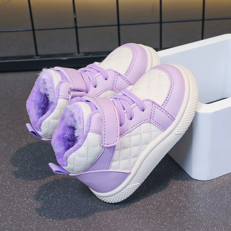 Fleece Lined Sports Shoes for Boys and Girls Warm Kids Shoes for Winter Running Sports Shoes and Basketball Shoes