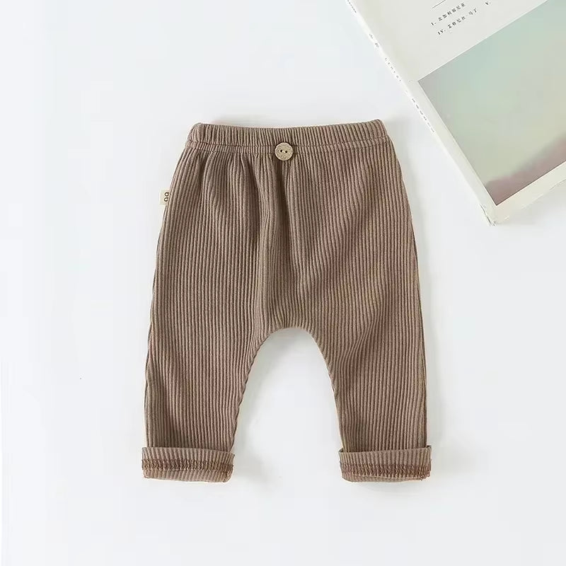 Baby Solid Leggings Girls All-Match Striped Skinny Pants Kids Cotton Elasticity Slim Pants Newborn Boy Stretch Trousers