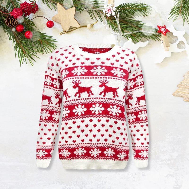 Kids Snowflake Reindeer Christmas Jumper Girls Boys Knitted Winter Xmas Sweater