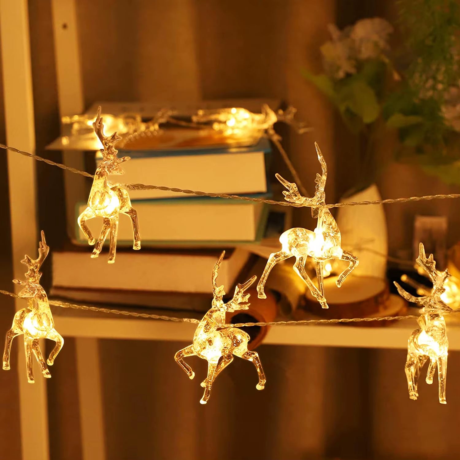 1.5M 10LED Christmas Reindeer String Lights Battery Operated Fairy Lights Christmas Holiday Indoor Home Decorations Navidad Noel
