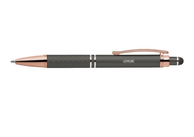 Love Chic Metal Soft-Touch Diamond Stylus Pen Taupe & Rose Gold
